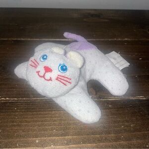 Vtg White Pink Cat  plush Animal Terry Plush Lovey Polka Dots Rare with rattle